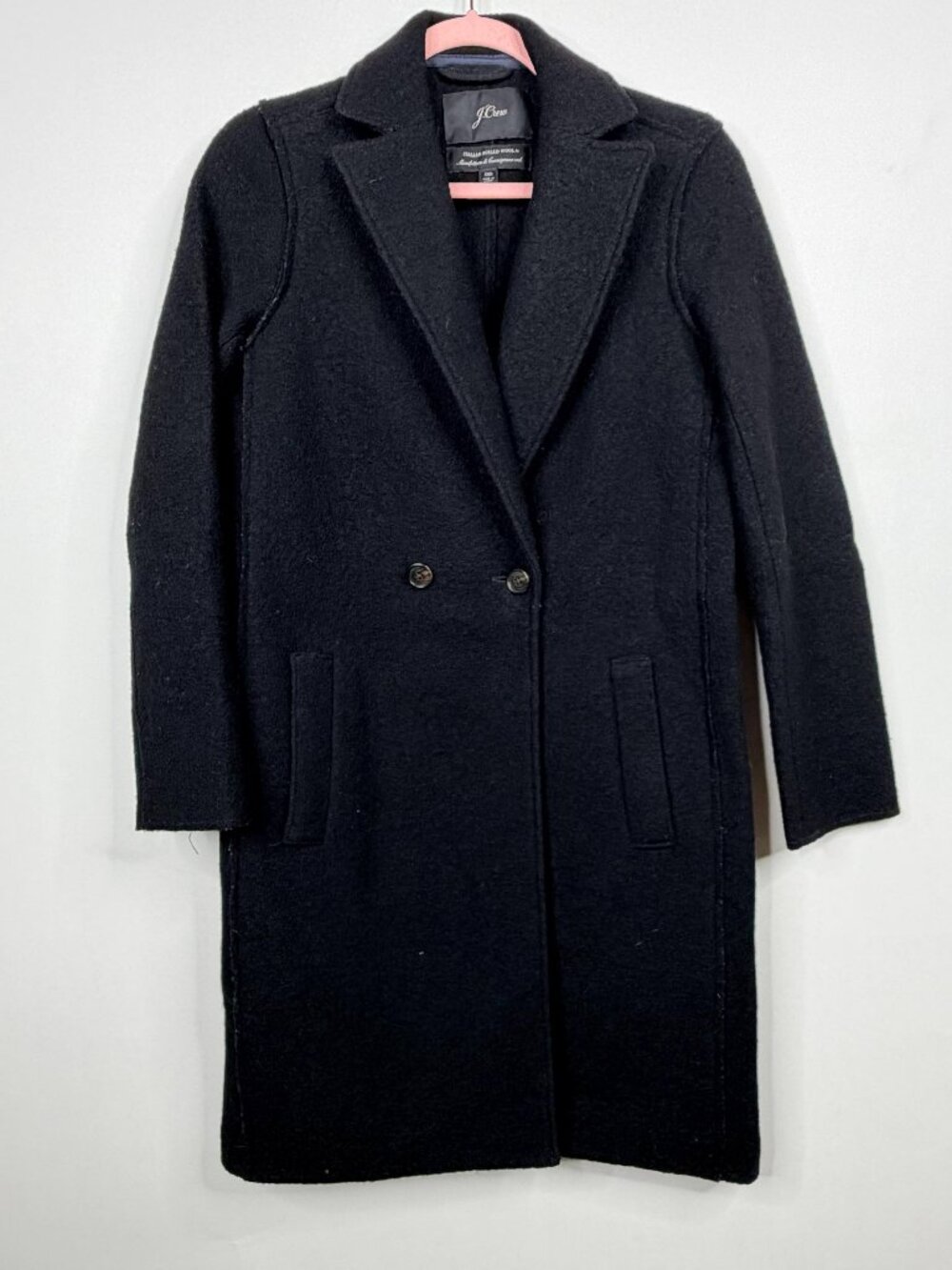 J. Crew Italian Boiled Wool Double-Breasted Peacoat Black 00 #A3792 - Picture 2 of 8